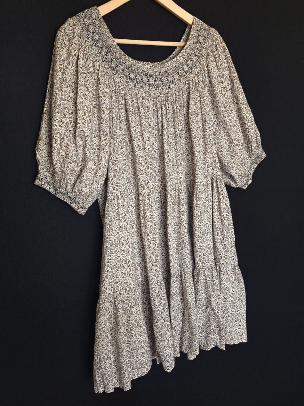 💙 Old Navy Floral Smocked Peasant Dress Size 2X Pockets Boho Cottage Summer Flo - Picture 6 of 8